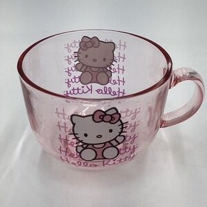 Hello Kitty Pink Glass Mug Cup Large 14 oz Hello Kitty Graphics
